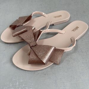 Melissa Women Harmonic Jelly Sandal 8 Pink Glitter Bow Flip Flop Beach